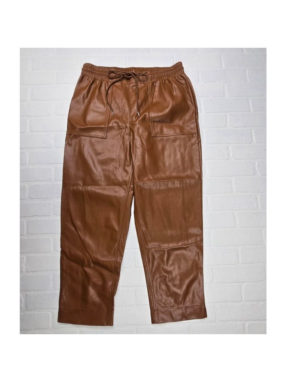 A New Day Brown Faux Leather Ankle Pants Large